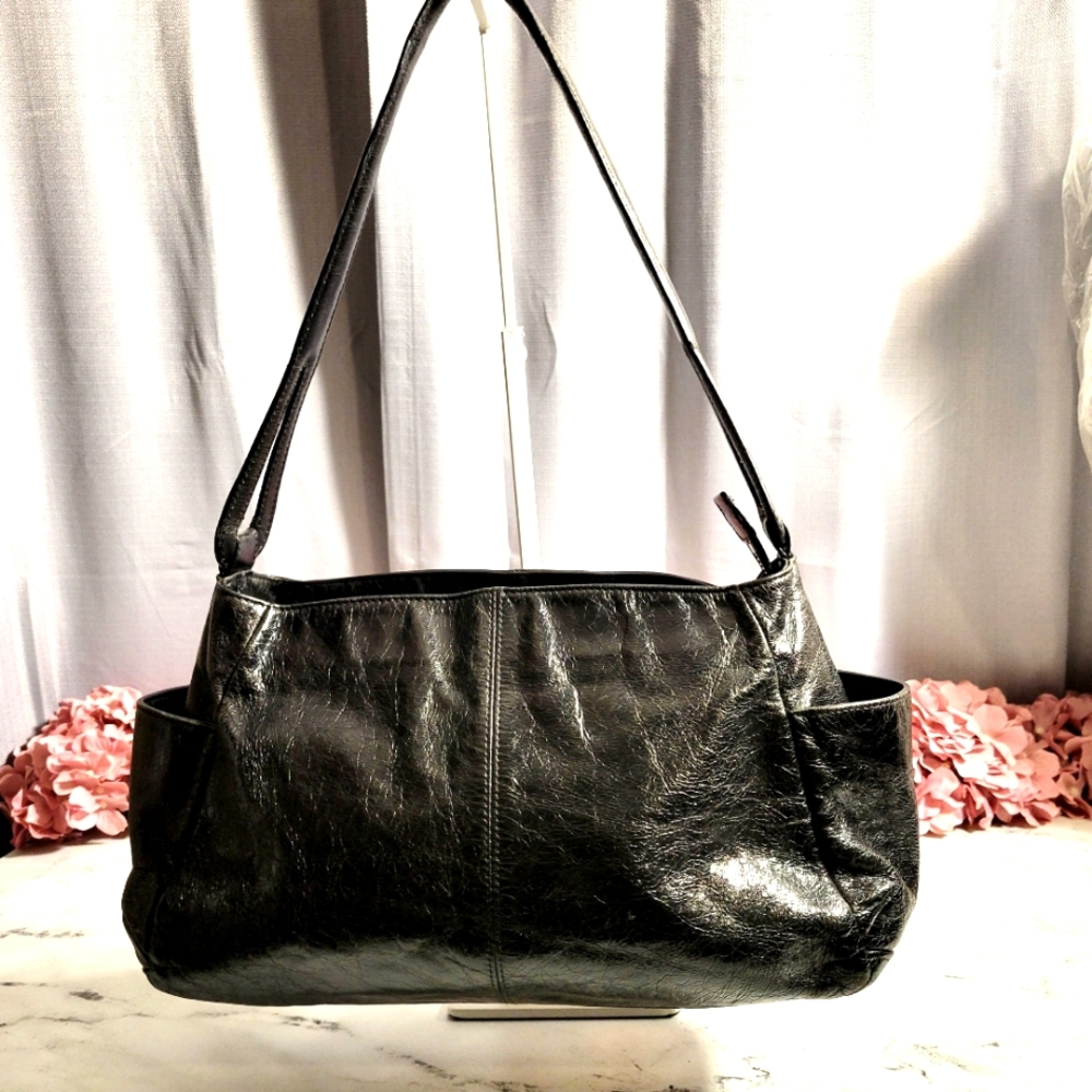 HOBO Int'l Shiny Black Leather Black Shoulder Bag